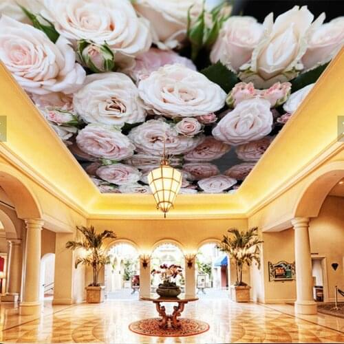 Bacaz Large 3d Flower Ceiling Mural Rose Wallpaper for Living room bedroom 3d Wall Ceiling Murals Wall paper 3d Flower Sticker