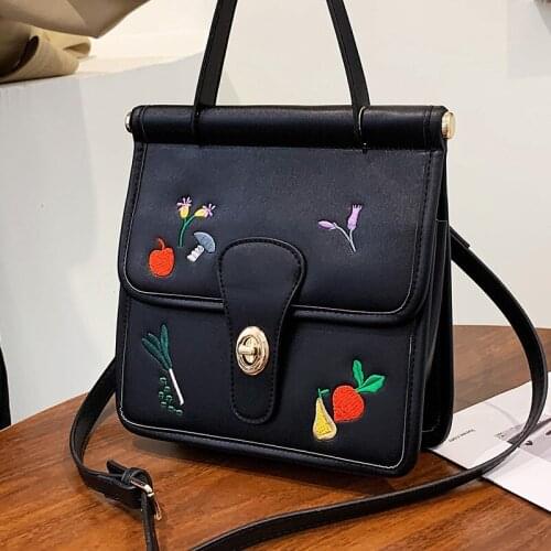 Black Square Womens Tote Bag 2021 High Quality Crossbody Bag Embroidery Small Handbags Pure Color Flap Female Shoulder Bags Sac