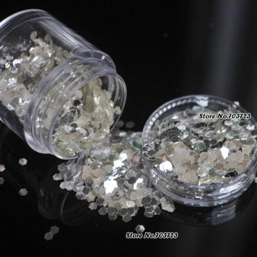 Pure Silver Color UV Shimmer Glitter Powder Sheet Nail Toe Art Decorations Bling Bling Large #04