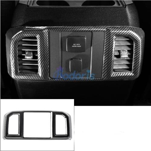 Carbon Fiber Color Interior Rear Seat Vent Cover AC Outlet Strips Sticker For Ford F150 RAPTOR 2017 2018 2019 Car Accessories