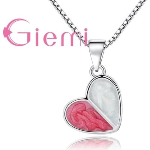 Enamel Pink/White Pendant Necklace Heart Shape For Women Girls Wedding Gifts 925 Sterling Silver Chain Jewelry Decorations