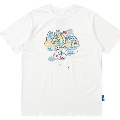 Streetwear Hip Hop Cotton Short Sleeve Shirt Retro Sacred Deer Print Tshirt 2021 Summer Casual Tshirt Harajuku T-Shirt