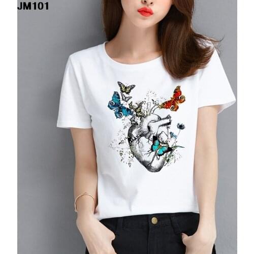 Beautiful Art Heart Printing Tshirt Women Retro Harajuku Short-sleeved T Shirt White Thin Section 2021 New Womens T-shirt Tops