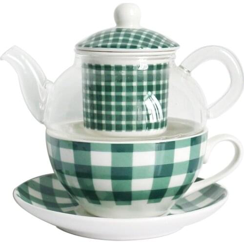Grid Ceramics Teapot with Filter Single Cup Teaware Set Container Tea Pot England Breakfast Tea Cups Gifts Drinkware Set