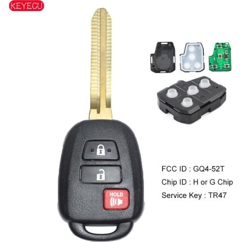 KEYECU GQ4-52T Remote Key Fob 2+1 Button 314MHz H Or G Chip Replacement for Toyota RAV4 Highlander 2013-2017 FCC: GQ4-52T