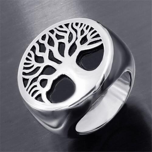 Classic Mens Stainless Steel Ring Male Amulet Fashion Accessories Mens Gothic Vintage Tree Of Life Signet Ring
