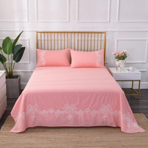 Watermelon red cotton embroidered bed sheet pillowcase three-piece set Hypoallergenic Wrinkle Fade Bedding Sets