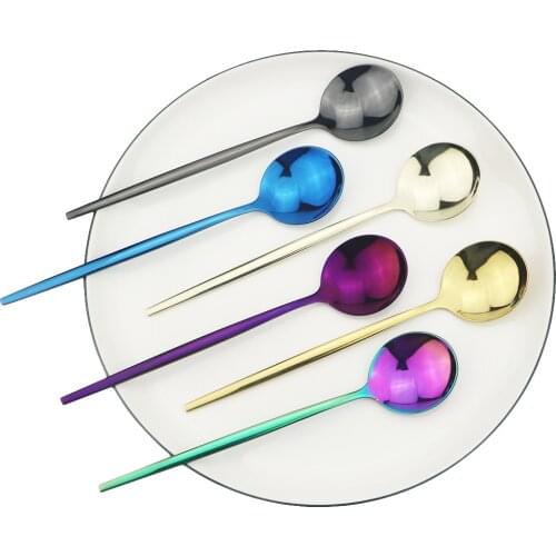 6pcs Dessert Spoon 18/10 Stainless Steel Long Handle Ice Spoon Small Coffee Spoons Gold Tableware Cutlery Home Kitchen Tableware