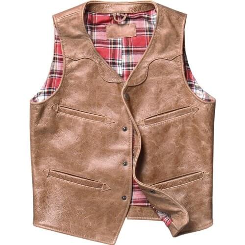 Cowhide Vest Coats For Men Casual Fashion Sleeveless Waistcoat Jacket Motorcycle Plus Size 4XL Vest Multi Pocket Leather Vests