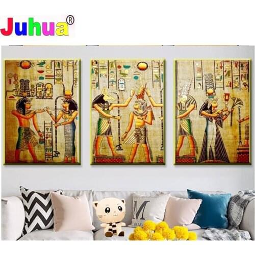 3 Piece 5D Diamond Embroidery Egyptian mural diy diamond painting Triptych cross stitch mosaic picture For Wall decoration