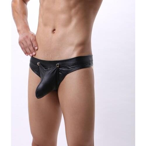 Gay Underwear Jockstrap Mens Thongs and G Strings PU Leather Open Crotch String Homme Tanga Erotic T-back Latex Micro Thongs XL