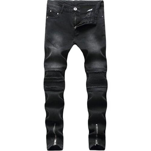Spring and summer new mens jeans trend Korean version of stretch youth slim feet black casual long pants