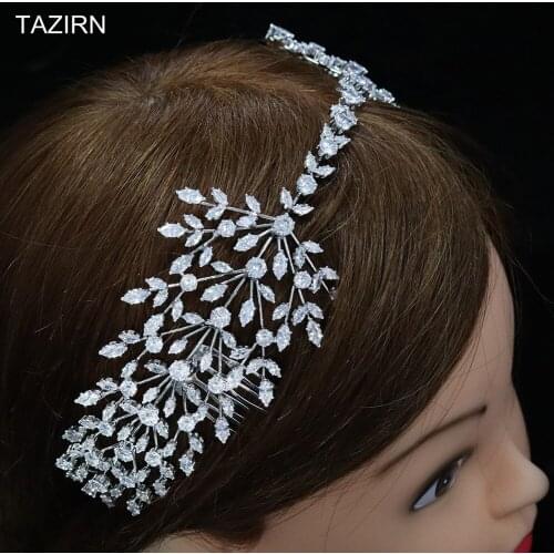 New Cubic Zirconia Comb Headband Tiaras CZ Sweet Hair Accessories Crowns Bridal Wedding Headdress Women Birthday Party Gifts