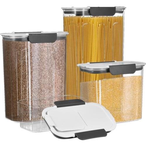 4PCS Different Capacity Plastic Sealed Cans Kitchen Storage Box Transparent Food Canister Keep Fresh Clear Container With Lid