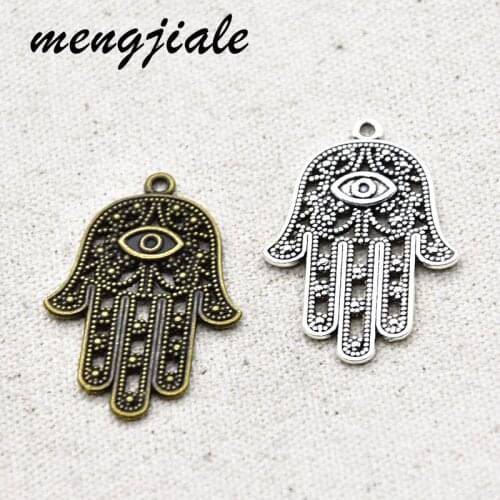 8pcs Two Color Big Hand of Fatima Charms Alloy Metal Hamsa Pendants For DIY Jewelry Making Findings