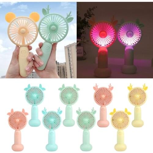 Cute Round Shape Portable Fan Small Antlers Horn Decorative Mini Handheld Air Cooler USB Charging Small Personal Cooling