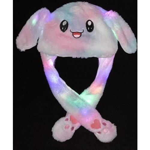 Rabbit Hat Moving Ears Cute Cartoon Shine Toy Hat Kawaii Funny Hat Birthday Gift Bunny Plush Cap Winter Hat For Kids Adult