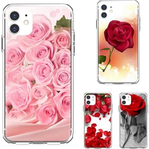 Sweet-red-pink-Roses-flower Silicone Shell Cover For Apple iPhone 10 11 12 Pro Mini 4S 5S SE 5C 6 6S 7 8 X XR XS Plus Max 2020
