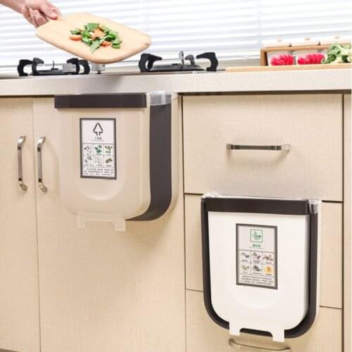 9L Folding Waste Bin Kitchen Cabinet Door Hanging Trash Can Wall Mounted Trashcan for Bathroom Toilet Garbage kitchen trash bin