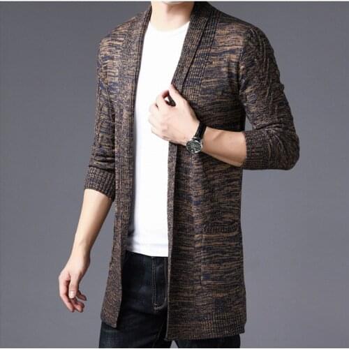 Sweater Coats 2021 Autumn Winter New Casual Md-Long Long Sleeve Knitted Cardigan Mens Solid Color Coat Slim Fit Outwear Sweater