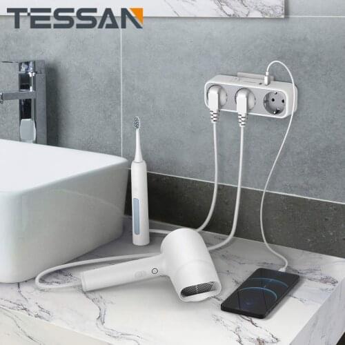 TESSAN EU Plug Sockets Power Strip with Switch 3 AC Outlets 2 USB Ports 5V/2.4A Socket Overload Protection for Home, Office