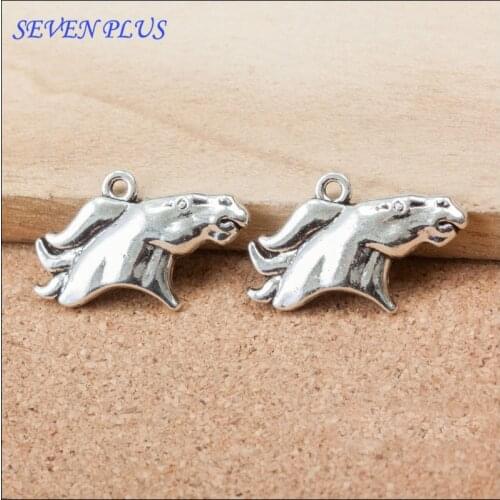 High Quality 20 Pieces/Lot 16mm*27mm Antique Silver Plated Denver Horse Head Sports Logo Charms