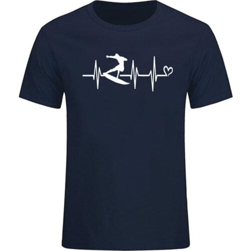 Surf Surfing Fan Lover Heartbeat Liveline Sea Theme print Funny Men O Neck Cotton T-shirts Man100% Cotton Short sleeve Tops