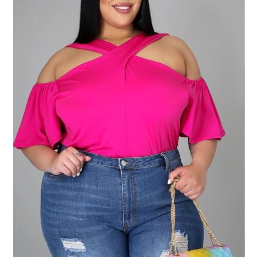 3XL 4XL Plus Size Blouses For Women Fat Large Red Cold Shoulder Solid Causal Daily Wear Fashion Daily Wear Tops Shirts Big Size