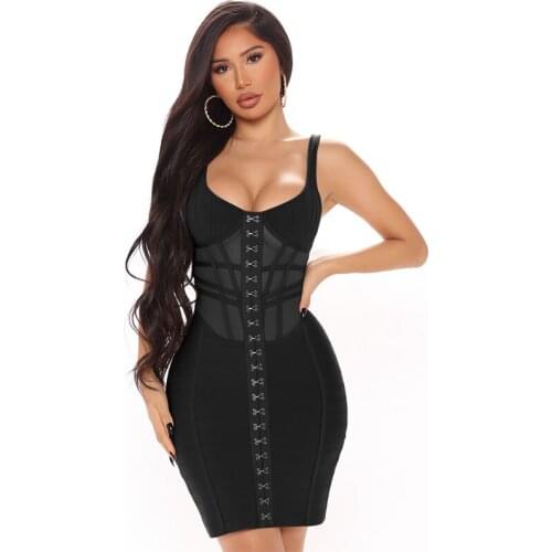 Love Aing Womens Bandage Dress 2021 Summer New Style Sleeveless Bodycon Black Sexy Mini Celebrity Runway Club Dress Vestidos