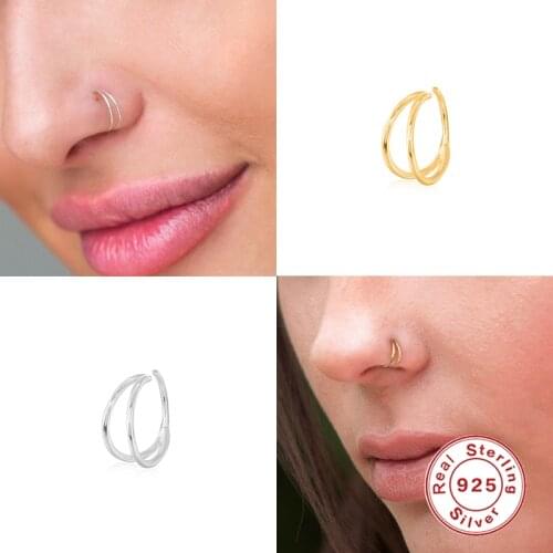 100% Real 925 Sterling Silver Fake Nose Ring Hoop Septum For Girls Woman Boy Gift Rings Nose Piercing Fake Piercing Fine Jewelry