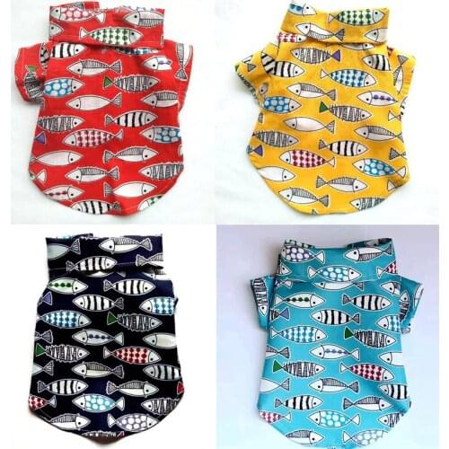 Summer Pet Clothes Hawaiian Shirt for Dogs Costume with Fish Print Teddy Corgi Yorkie Poodle Pomeranian Clothing Drop Shipping