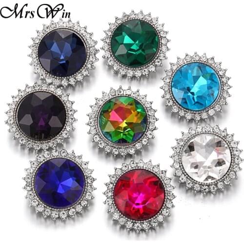 6pcs/lot New Snap Jewelry Colorful Rhinestone Crystal Water Droplets 18mm Snap Button Fit Snap Bracelet DIY Charms Jewelry