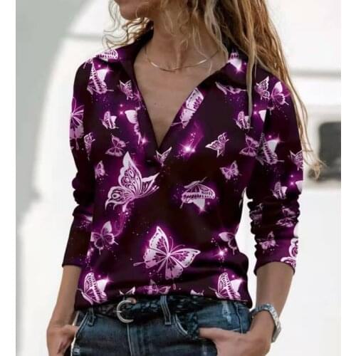 Vintage Print Women Loose Blouses 2021 New Fashion Long-sleeved Turn-down Pullover Elegant Lady Office Shirt Casual Street Top