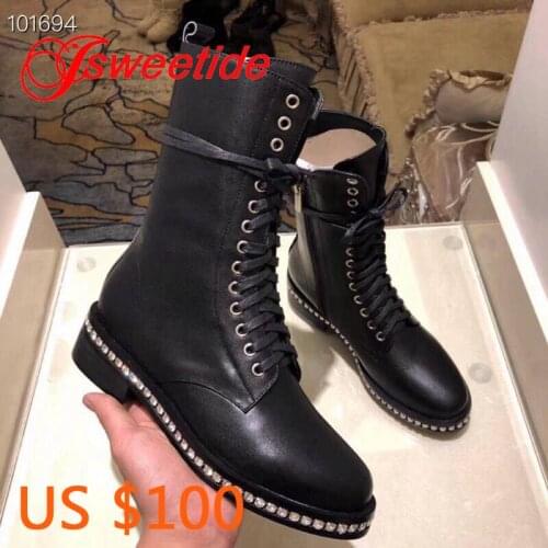 Brand Knee High Black Boots Women High Heels Autumn Winter Warm Ankle Boots Leisure Lace up australia Genuine Leather boots