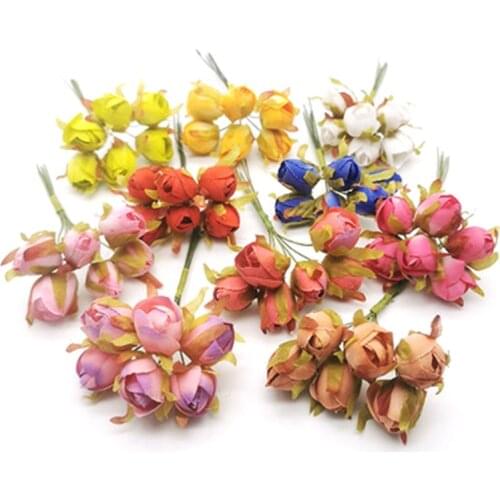 6pcs/multi color mini artificial flower bouquet family garden wedding wedding car corsage decoration box handicraft supplies