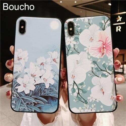 Boucho Soft Silicone Case For iPhone 12 11 Pro XS Max XR Retro Flower Floral Phone Case For iPhone X 6 6S 7 8 Plus TPU Cover