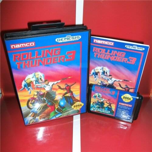 Rolling Thunoer 3 US Cover with box and manual For Sega Megadrive Genesis Video Game Console 16 bit MD card