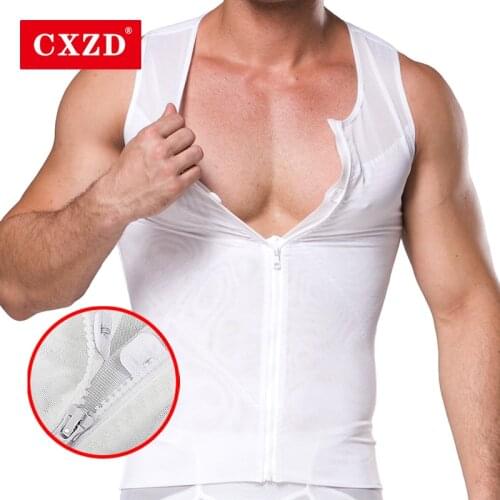 CXZD Men Body Toning Zipper T-Shirt Slimming Body Shaper Corrective Posture Belly Control Compression Man Modeling Corset
