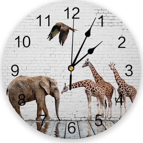 Wooden Brick Wall Elephant Giraffe Eagle Creative Wall Clock For Home Office Decoration Living Room Bedroom Hanging Watch