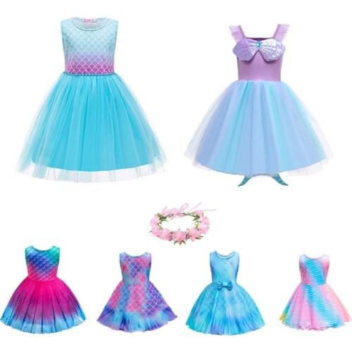 2021 Baby Girl Mermaid Summer Dress Girl Little Mermaid Ariel Princess Dress Cosplay Costumes For Kids Up Sets Children Clothing