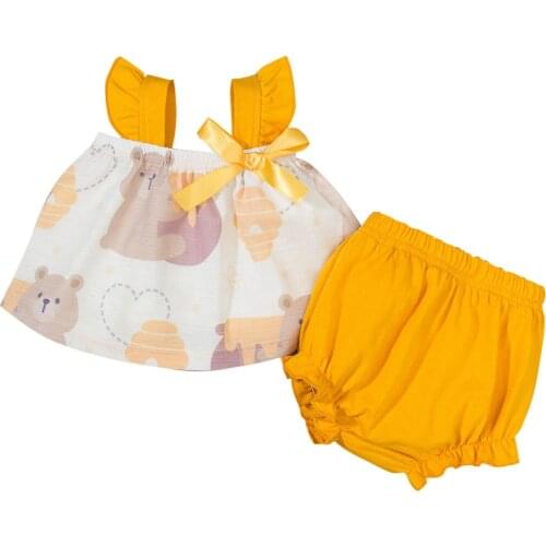 Newborn Baby Girls Backless Romper Jumpsuit Bodysuit Clothes Summmer Bow Bear T Shirt Tops Solid Ruffle Shorts Outfits Set