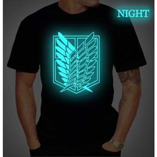 Mens Clothing Attack on Titan Prints T Shirt Luminous Short Sleeve T Shirts Women Casual Tee Tops Streetwear T Shirt Plus Size