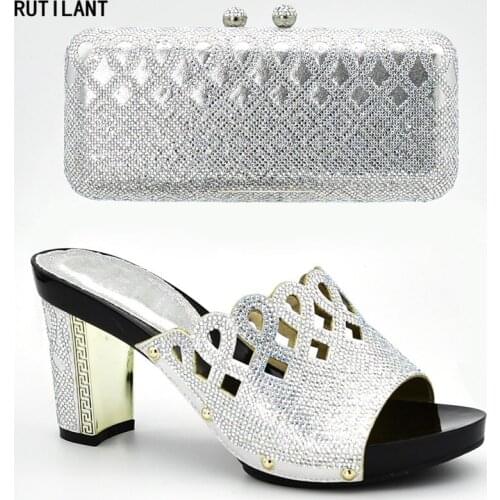 Italian Designer Shoes and Bags Matching Set Decorated with Rhinestone Luxury Shoes Women Designers Nigerian Women Party Pumps