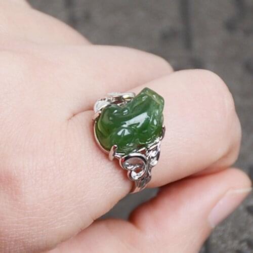 Natural green jade rings Jasper brave troops ring with 925 sterling silver ring for women rings jadeite jade jewelry 925 ring