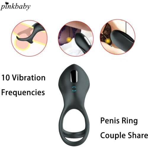 Penis Cock Ring Silicone Vibrator Lock Delay Ejaculation Erection Enlarger Massager Rechargeable 10 Frequency Sex Toys for Men