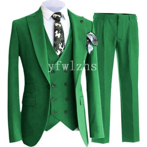 Handsome One Button Groomsmen Peak Lapel Groom Tuxedos Wedding Dress Men Suits Blazer Prom Dinner (Jacket+Pants+Tie+Vest) B790