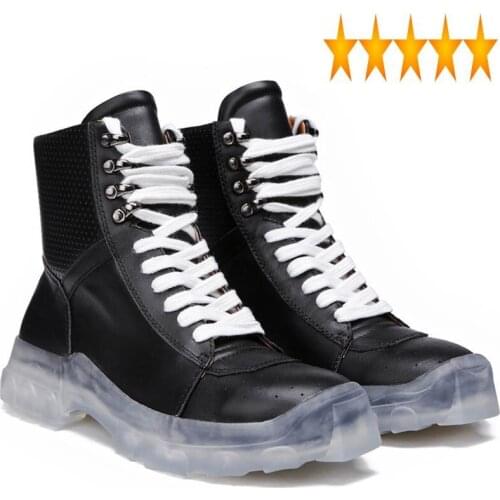 Platform Genuine Leather Shoes Thick Winter Lace Up Top Casual Sneakers High Street Ankle Army Boot Men Black Plus Size