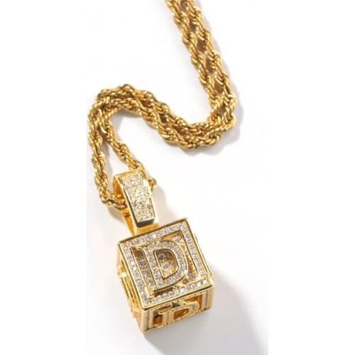 Custom Bling Micro Paved Zircon Dice Cube 26 Letter Pendant Necklace Hip Hop Men Jewelry Necklaces For Men Party Gifts