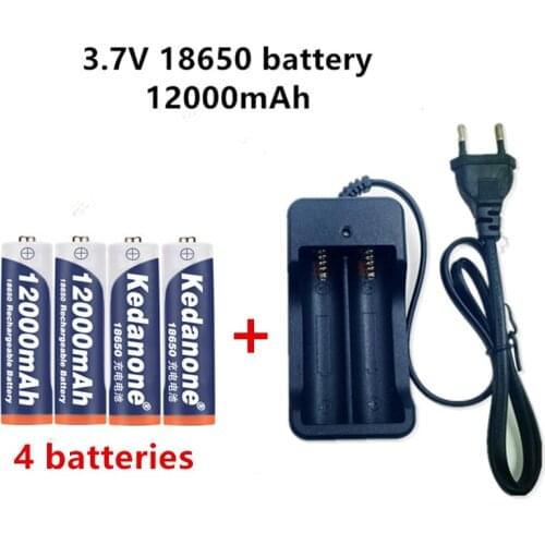 18650 Battery Rechargeable Battery 3.7V 18650 12000mAh Capacity Li-ion Rechargeable Battery For Flashlight Torch Battery+Charger