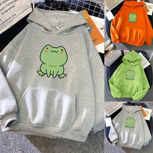 Kawaii Hoodies Sweatshirts Womens Fashion Long Sleeve Cute Frog Printed Sweatshirt Hip Hop Loosen Blouse Top Oversized Hoodie